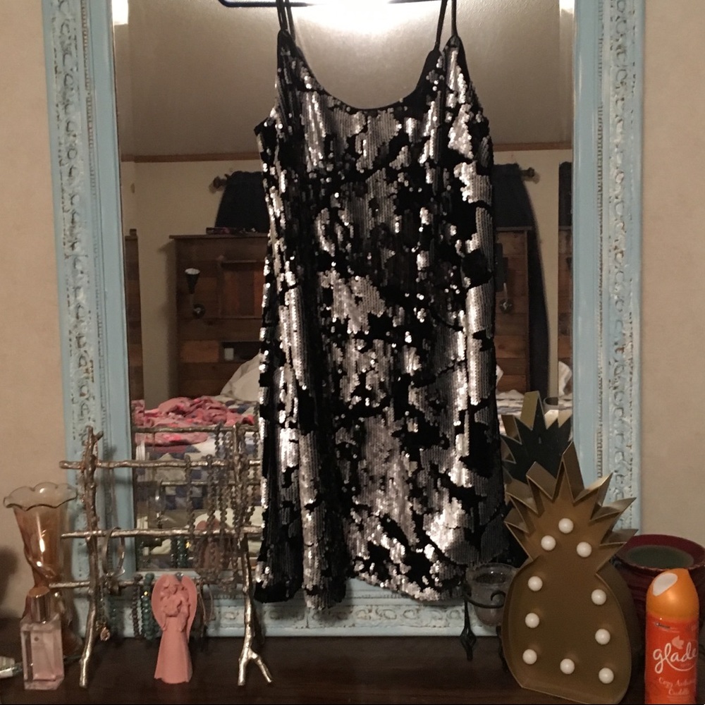 Black and silver mini dress